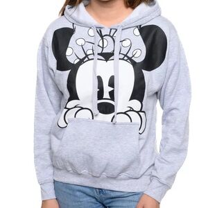 Disney Minnie Mouse Peeking Gray Pullover Hoodie Sweatshirt Women's Size Small